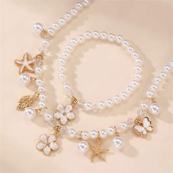 Dječji set: ogrlica i narukvica s privjeskom od smole u obliku mašnice, cvijet i leptir, geometrijski biseri