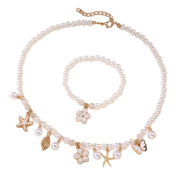 Dječji set: ogrlica i narukvica s privjeskom od smole u obliku mašnice, cvijet i leptir, geometrijski biseri