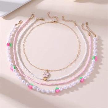 Dječji ogrlica s privjeskom od smole u obliku mašne, ručno pletene perle s imitacijskim perlama, serija Princeza, kuglični lanac