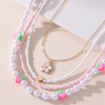 Dječji ogrlica s privjeskom od smole u obliku mašne, ručno pletene perle s imitacijskim perlama, serija Princeza, kuglični lanac