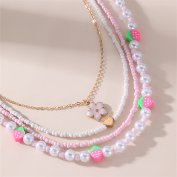 Dječji ogrlica s privjeskom od smole u obliku mašne, ručno pletene perle s imitacijskim perlama, serija Princeza, kuglični lanac