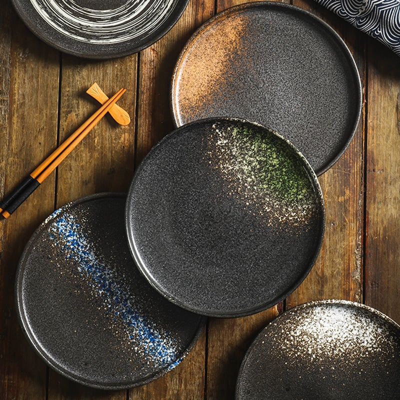 Gabby Ceramics porcelánový tanier, japonský štýl, kruhový, vhodný do mikrovlnnej rúry, rôzne vzory, farby pod glazúrou