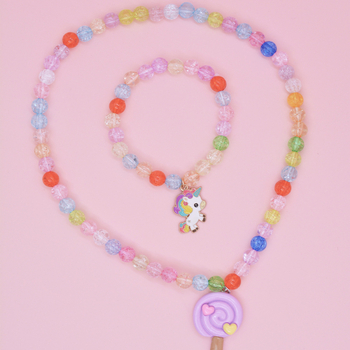 Детско колие с еднорог, талисман от смола, колие със мъниста верига, ръчна изработка, карикатурен стил