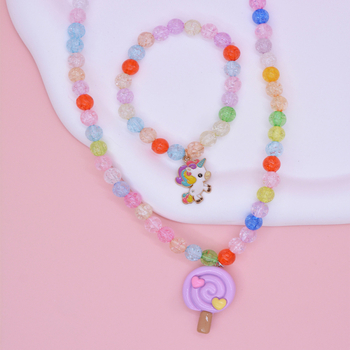 Детско колие с еднорог, талисман от смола, колие със мъниста верига, ръчна изработка, карикатурен стил