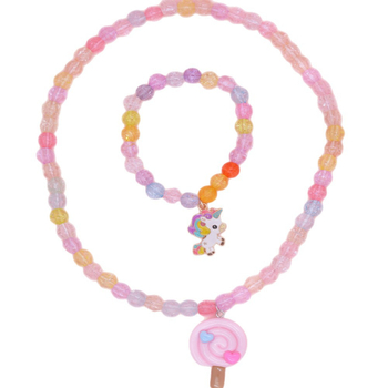 Детско колие с еднорог, талисман от смола, колие със мъниста верига, ръчна изработка, карикатурен стил