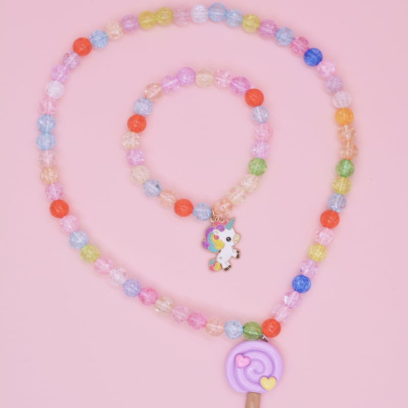 Детско колие с еднорог, талисман от смола, колие със мъниста верига, ръчна изработка, карикатурен стил