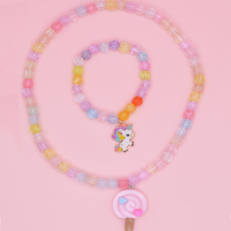 Детско колие с еднорог, талисман от смола, колие със мъниста верига, ръчна изработка, карикатурен стил