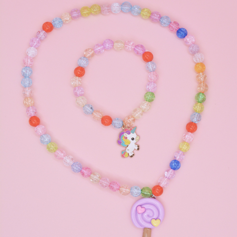 Детско колие с еднорог, талисман от смола, колие със мъниста верига, ръчна изработка, карикатурен стил