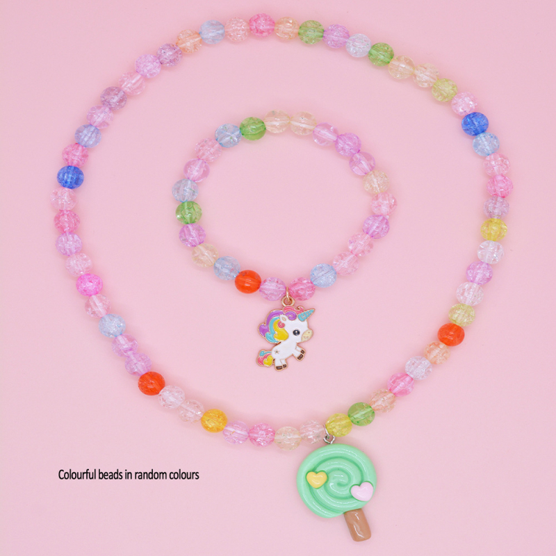 Детско колие с еднорог, талисман от смола, колие със мъниста верига, ръчна изработка, карикатурен стил