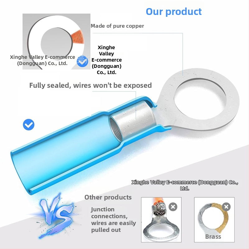 Klem-set vodootpornih toplinskih priključnica s toplinskim savijanjem, 90 kom., tipovi BHT/Plug Cord/Plug Piece/Ring/Fork, bakreni kontakti, izolacija od poliolefin