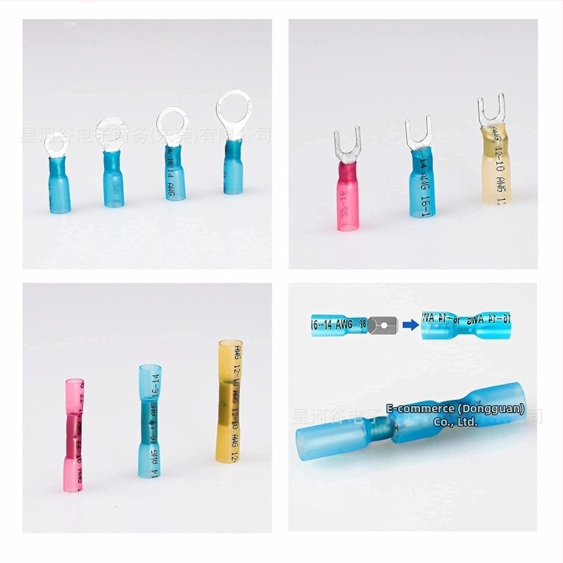 Klem-set vodootpornih toplinskih priključnica s toplinskim savijanjem, 90 kom., tipovi BHT/Plug Cord/Plug Piece/Ring/Fork, bakreni kontakti, izolacija od poliolefin