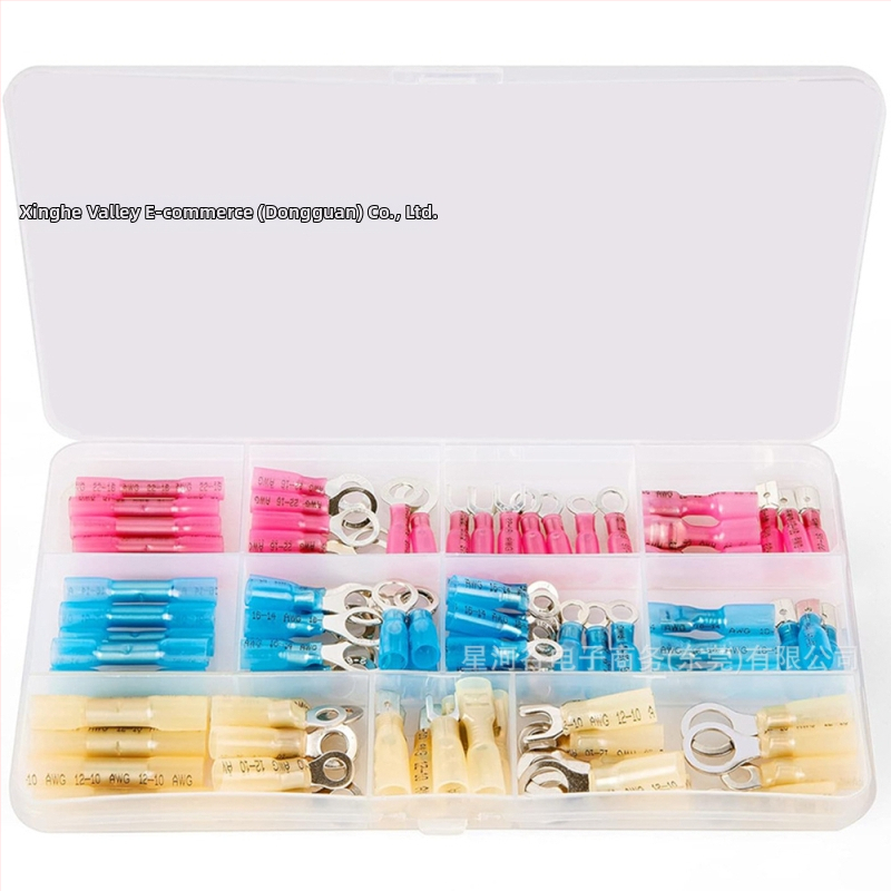 Klem-set vodootpornih toplinskih priključnica s toplinskim savijanjem, 90 kom., tipovi BHT/Plug Cord/Plug Piece/Ring/Fork, bakreni kontakti, izolacija od poliolefin