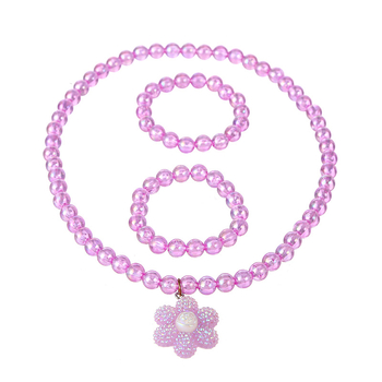 Set nakita za djecu – Ogrlica i narukvica, cvjetni uzorak, privjesak s rhinestones, plastika/smola, klasični lanac