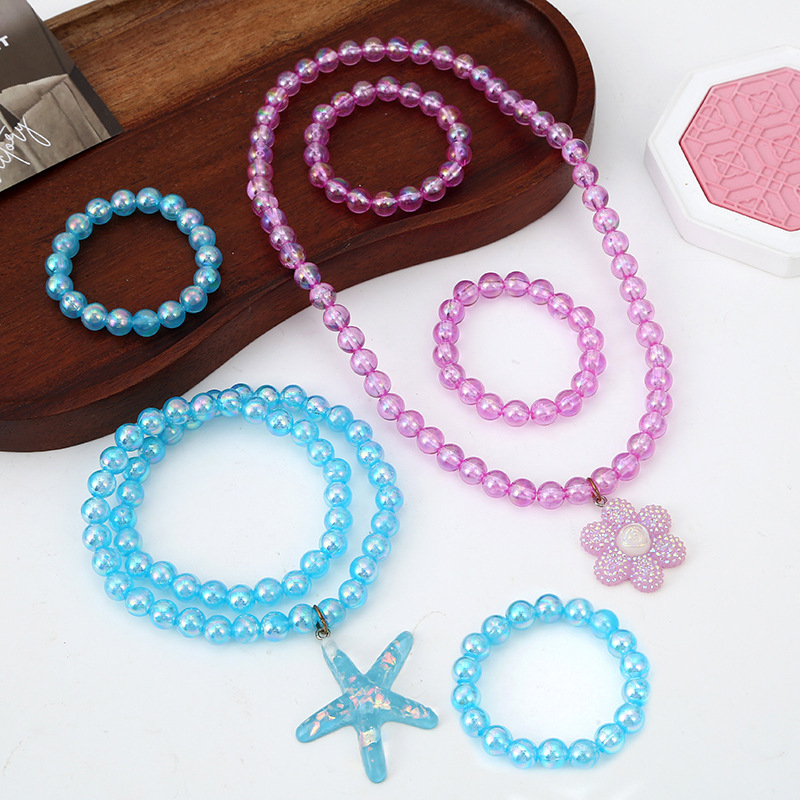 Set nakita za djecu – Ogrlica i narukvica, cvjetni uzorak, privjesak s rhinestones, plastika/smola, klasični lanac