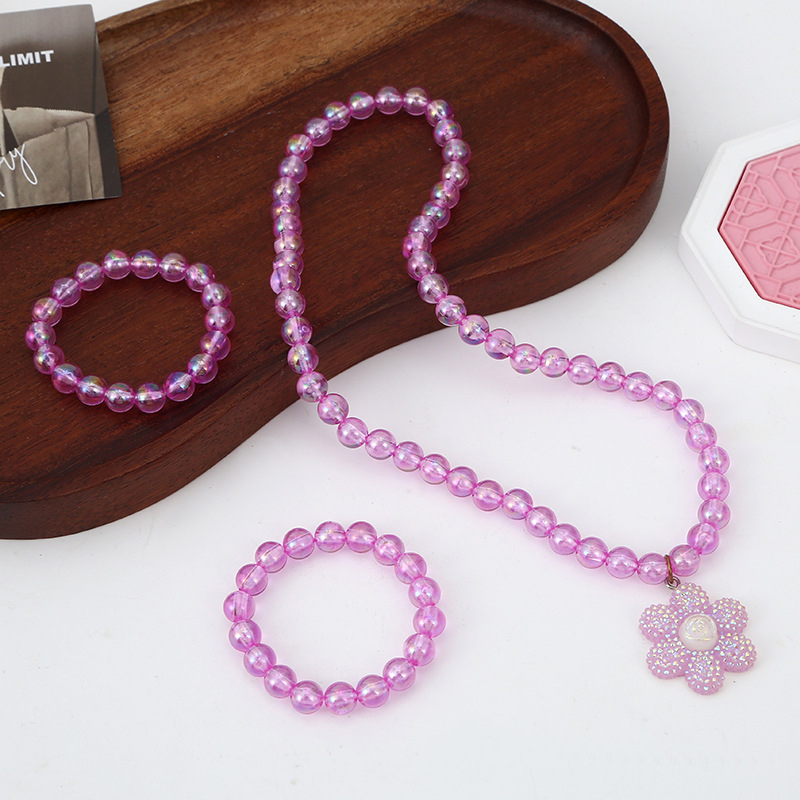 Set nakita za djecu – Ogrlica i narukvica, cvjetni uzorak, privjesak s rhinestones, plastika/smola, klasični lanac