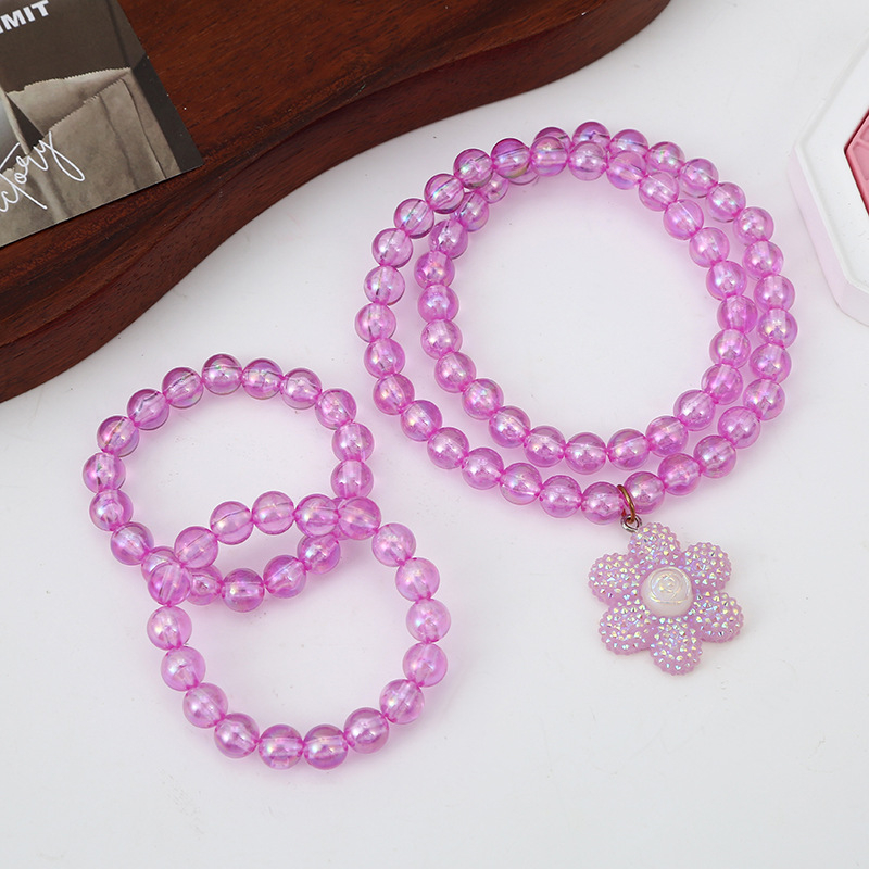 Set nakita za djecu – Ogrlica i narukvica, cvjetni uzorak, privjesak s rhinestones, plastika/smola, klasični lanac