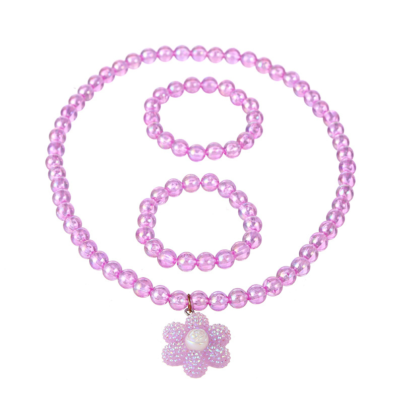 Set nakita za djecu – Ogrlica i narukvica, cvjetni uzorak, privjesak s rhinestones, plastika/smola, klasični lanac