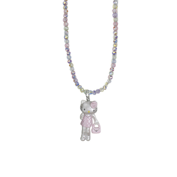 Ръчно изработена детска огърлица с котешка висулка, пластмаса/акрил, топчеста верига