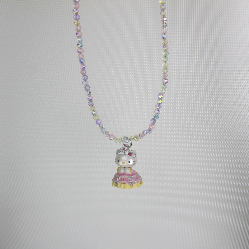 Ръчно изработена детска огърлица с котешка висулка, пластмаса/акрил, топчеста верига