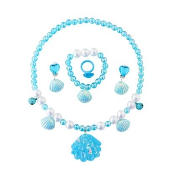 Детски комплект бижута: колие с русалка, пръстен, гривна и обици — висулка от смола, топчеста верижка, електроплатина, форма на съзвездие