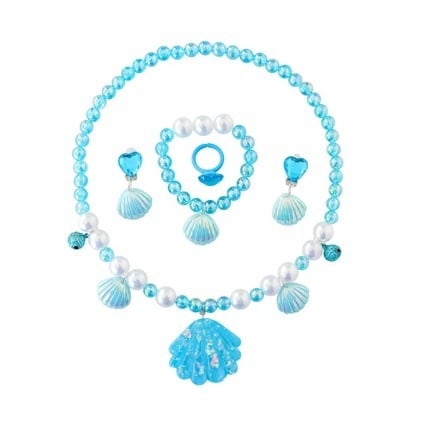 Детски комплект бижута: колие с русалка, пръстен, гривна и обици — висулка от смола, топчеста верижка, електроплатина, форма на съзвездие