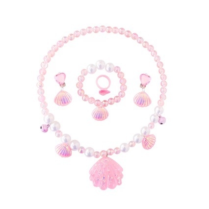 Детски комплект бижута: колие с русалка, пръстен, гривна и обици — висулка от смола, топчеста верижка, електроплатина, форма на съзвездие