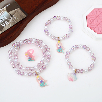 Gyermekeknek készített nyaklánc és karkötő készlet – kézzel készült, műanyag/gyanta, tekeredő lánc, imitált gyöngyök