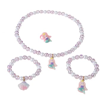 Gyermekeknek készített nyaklánc és karkötő készlet – kézzel készült, műanyag/gyanta, tekeredő lánc, imitált gyöngyök