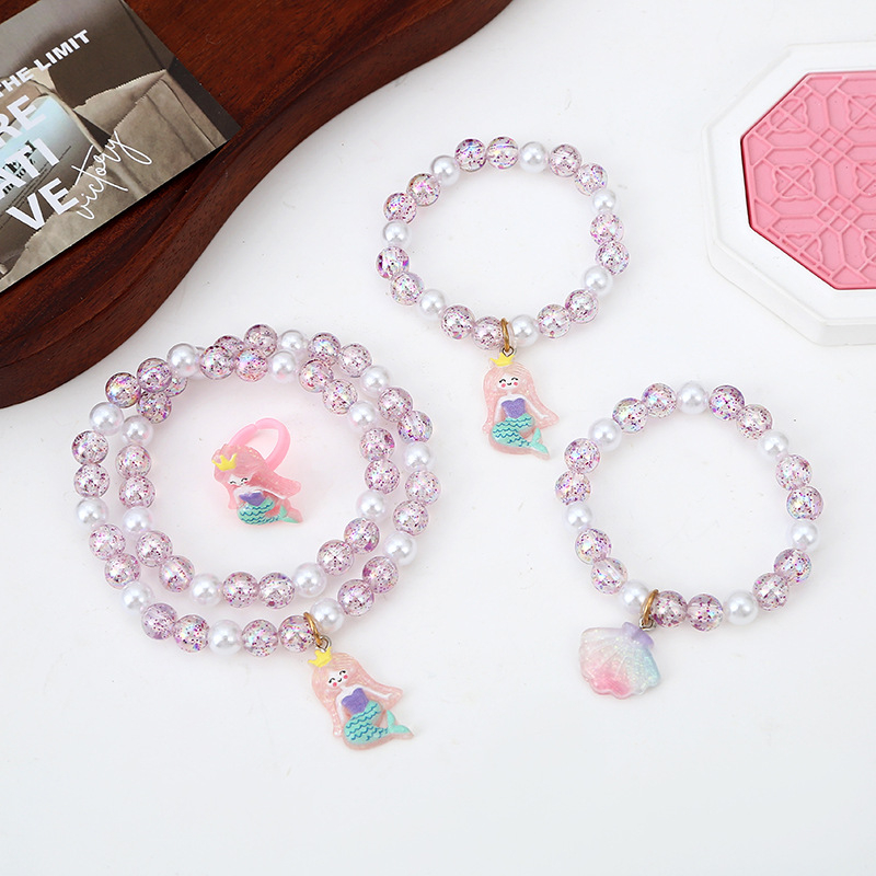 Gyermekeknek készített nyaklánc és karkötő készlet – kézzel készült, műanyag/gyanta, tekeredő lánc, imitált gyöngyök