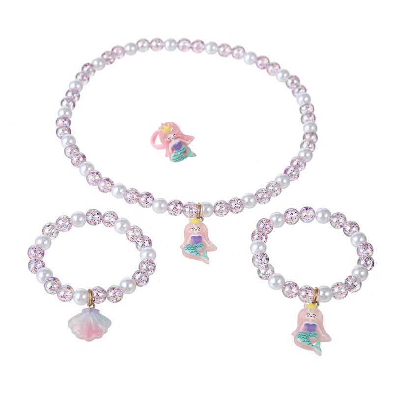 Gyermekeknek készített nyaklánc és karkötő készlet – kézzel készült, műanyag/gyanta, tekeredő lánc, imitált gyöngyök