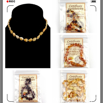 Огърлица от бурштин за бебета и деца, естествена, с топчеста верижка, дължина 21-50 см, TS1117