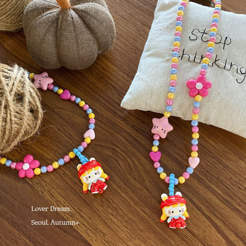 Colier pentru copii, materiale mixte, pandantiv din rășină, formă: pisicuță și stea cu cinci colțuri, lanț regulat, stil desen animat, proaspăt și dulce