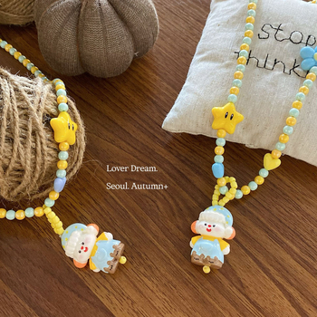 Colier pentru copii, materiale mixte, pandantiv din rășină, formă: pisicuță și stea cu cinci colțuri, lanț regulat, stil desen animat, proaspăt și dulce