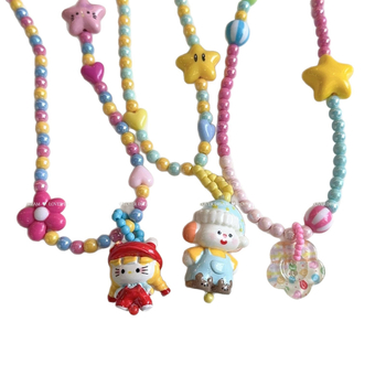 Colier pentru copii, materiale mixte, pandantiv din rășină, formă: pisicuță și stea cu cinci colțuri, lanț regulat, stil desen animat, proaspăt și dulce