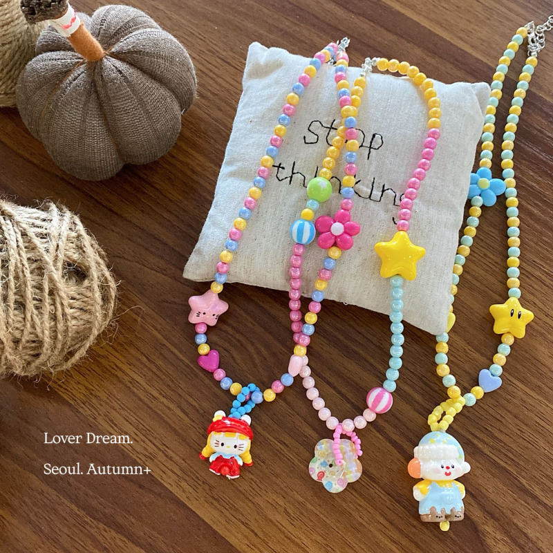 Colier pentru copii, materiale mixte, pandantiv din rășină, formă: pisicuță și stea cu cinci colțuri, lanț regulat, stil desen animat, proaspăt și dulce