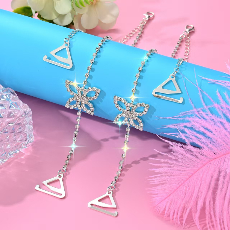 Lydinio bikini peties grandinė su drugelių rhinestones, reguliuojami metaliniai dirželiai