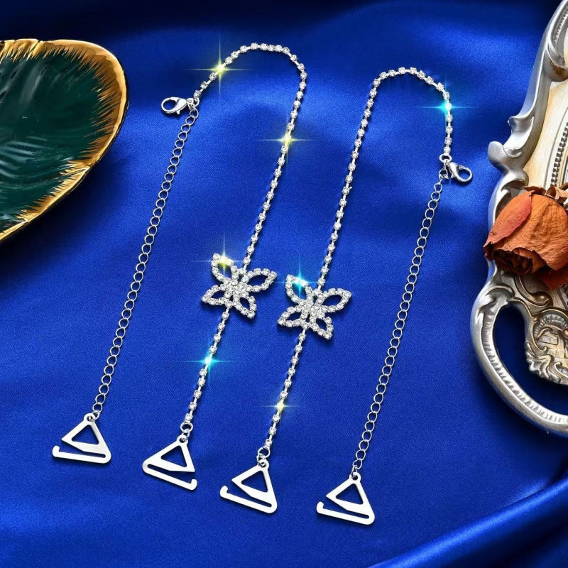 Lydinio bikini peties grandinė su drugelių rhinestones, reguliuojami metaliniai dirželiai