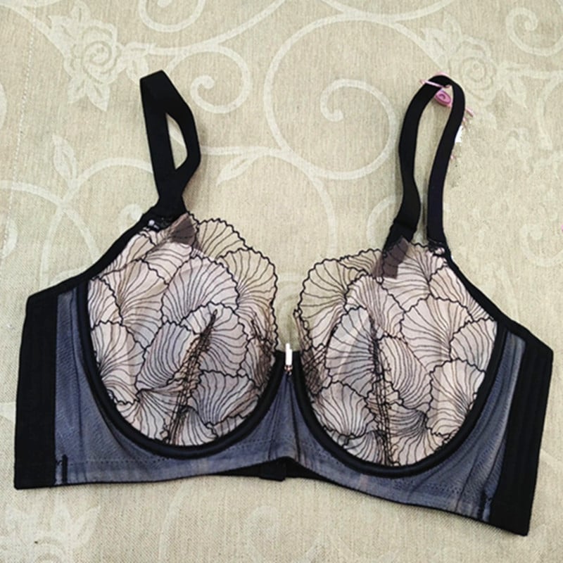 Sutien cu cupă urechi de iepure, cupe ultra-subțiri, dantelă, închidere spate cu trei rânduri