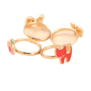 Детски пръстени от сплав – корейски стил, мультфилмови мотиви: цветя и корона, 12 броя