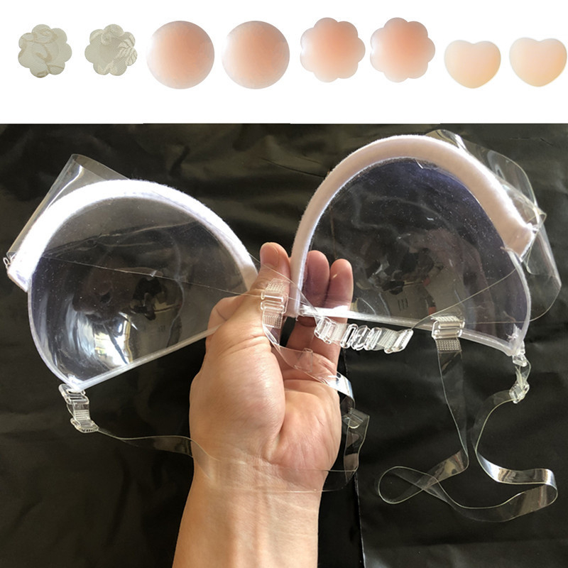 Push-Up liemenėlė skaidri, nuimamomis dvigubomis petnešėlėmis, 3/4 taurės su plonu formuojančiu puodeliu, nailonas