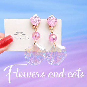 Cercei pentru fete – motiv scoică, prințesă sirenă, metal, design original, stil stea, finisaj sculptural, pentru copii, Primăvara 2023