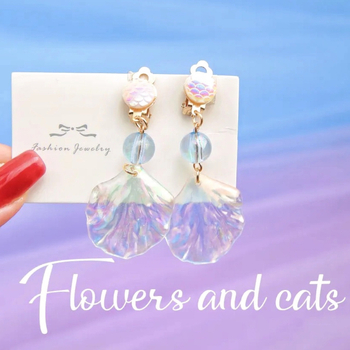 Cercei pentru fete – motiv scoică, prințesă sirenă, metal, design original, stil stea, finisaj sculptural, pentru copii, Primăvara 2023