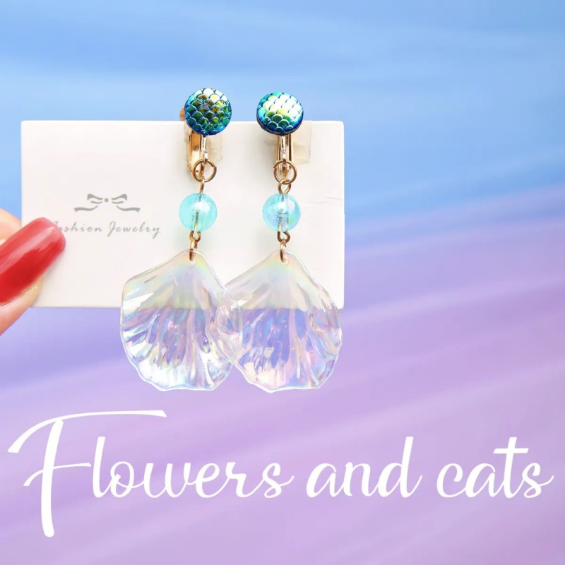 Cercei pentru fete – motiv scoică, prințesă sirenă, metal, design original, stil stea, finisaj sculptural, pentru copii, Primăvara 2023