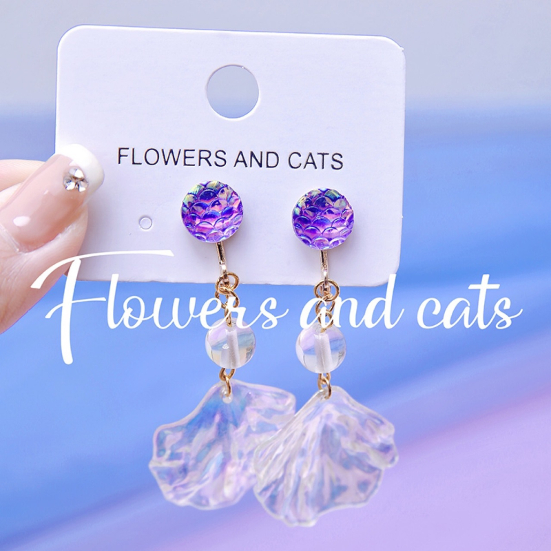 Cercei pentru fete – motiv scoică, prințesă sirenă, metal, design original, stil stea, finisaj sculptural, pentru copii, Primăvara 2023