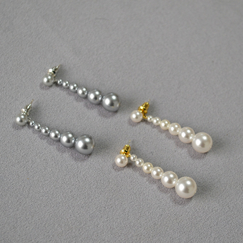 Cercei cu perle artificiale, design geometric nișă, lungi, cu ac de argint 925 – miya sophia jewelry