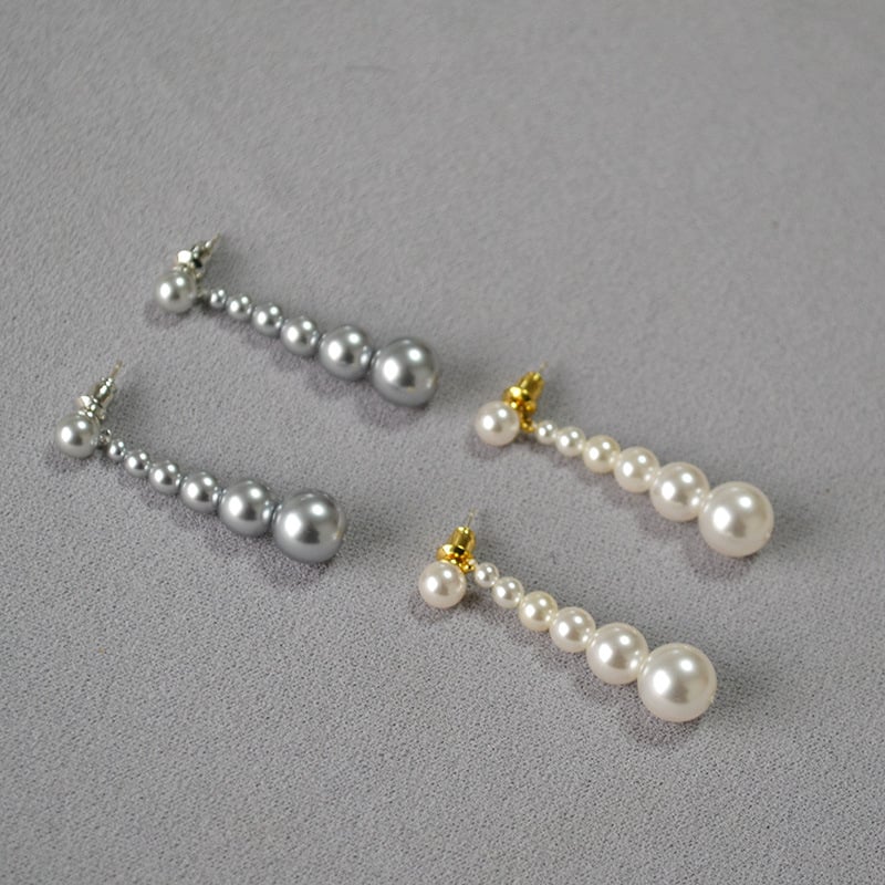 Cercei cu perle artificiale, design geometric nișă, lungi, cu ac de argint 925 – miya sophia jewelry