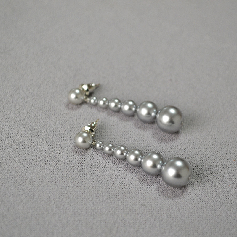 Cercei cu perle artificiale, design geometric nișă, lungi, cu ac de argint 925 – miya sophia jewelry