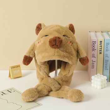 Pălărie cu glugă din pluș, guler încorporat, model desen animat, warp-knit, unisex, iarnă