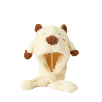 Pălărie cu glugă din pluș, guler încorporat, model desen animat, warp-knit, unisex, iarnă