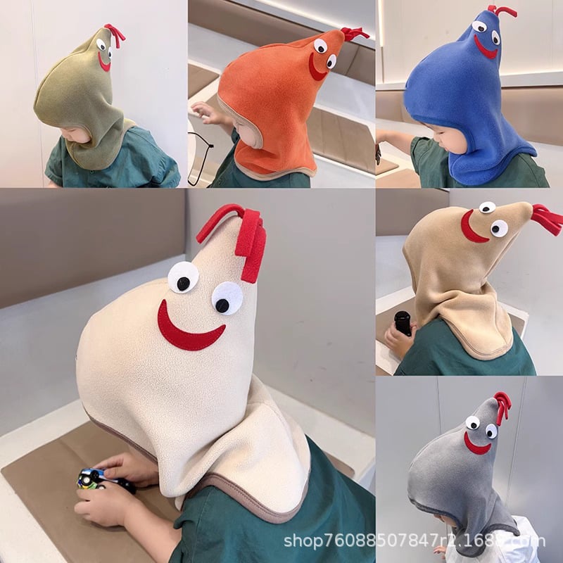 Detská pulórová čiapka s ochranou uší a integrovaným šálom, teplý polyester